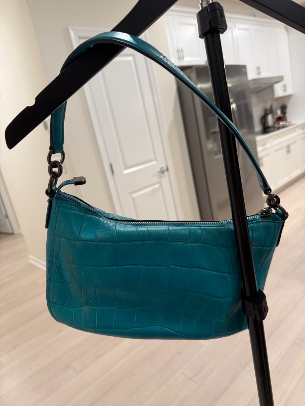 Coach Turquoise Croc Embossed Leather Shoulder Bag - Picture 4 of 7